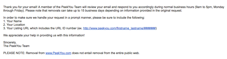 remove yourself from peekyou opt out removal