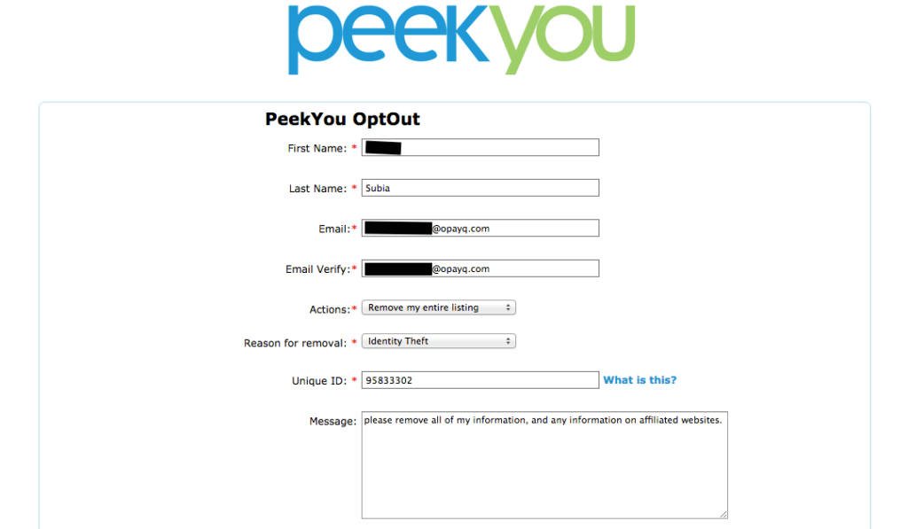 remove yourself from peekyou opt out removal