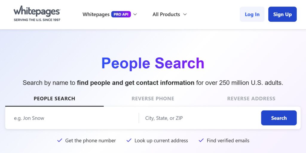 Whitepages home page