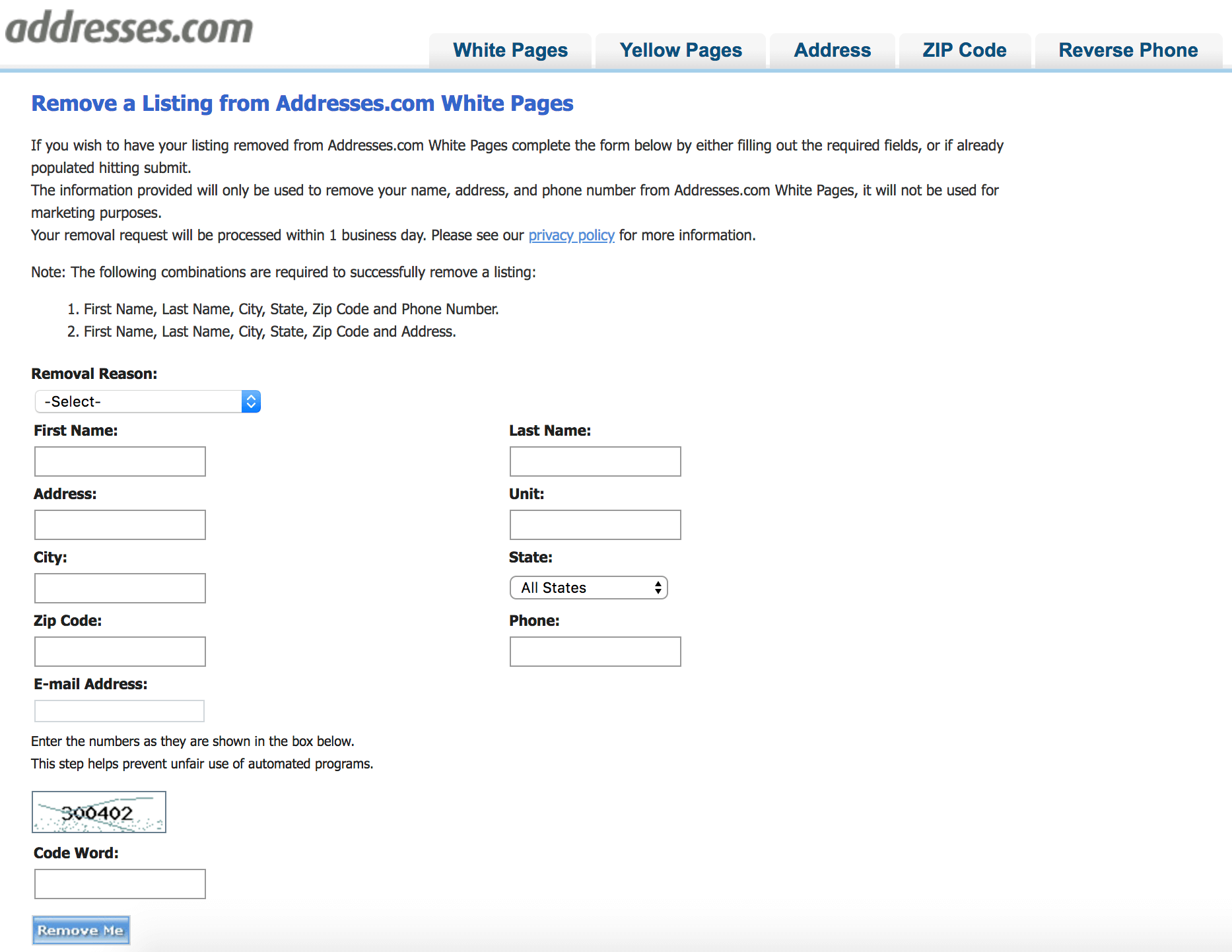 remove yourself from addresses.com removal opt out