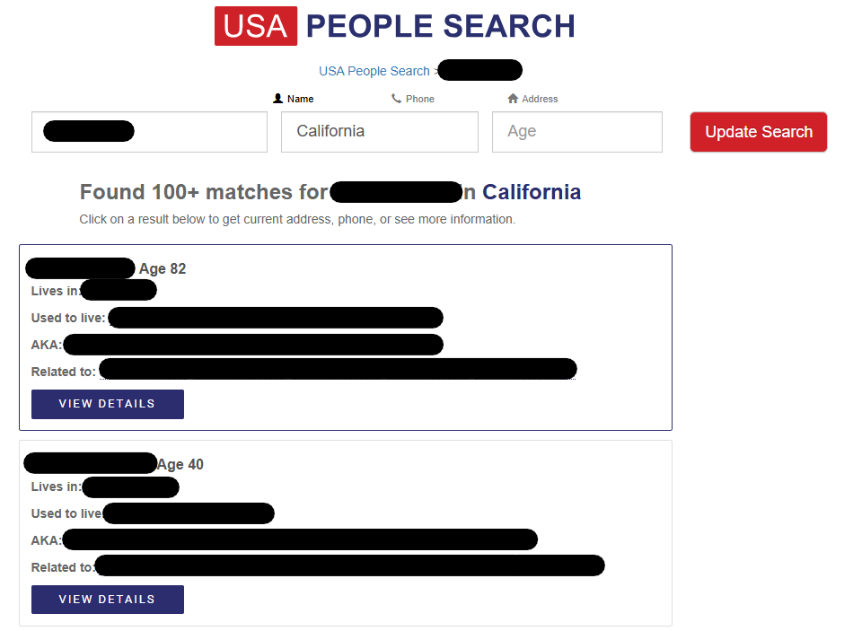 USA People Search results 