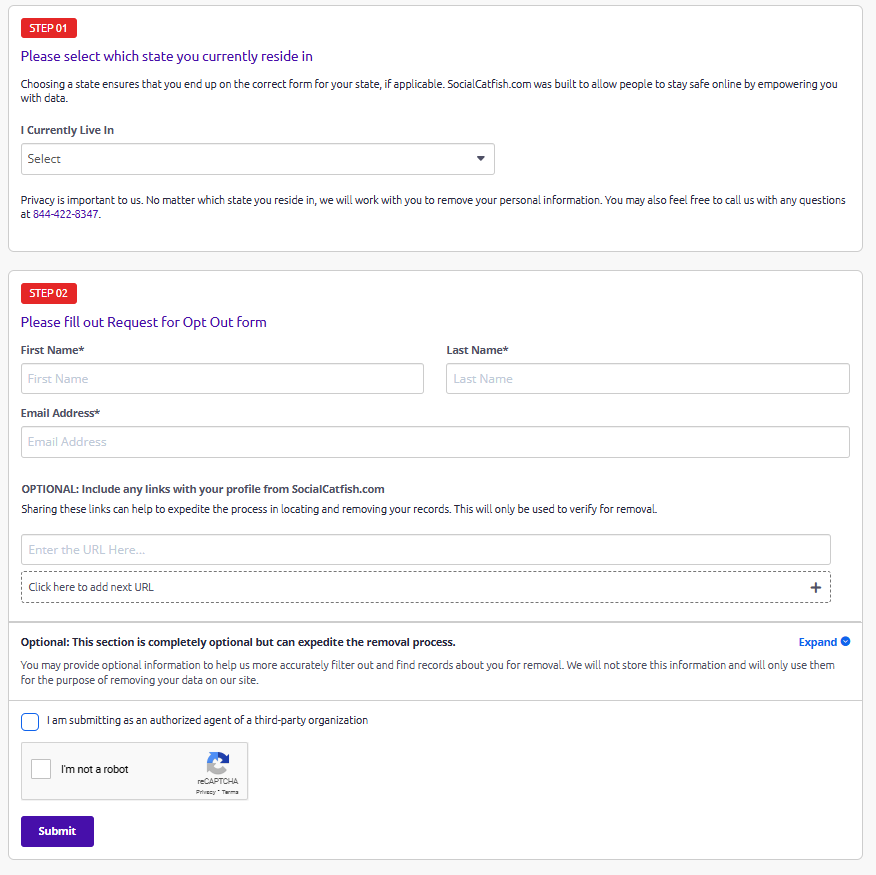 Social Catfish opt out form