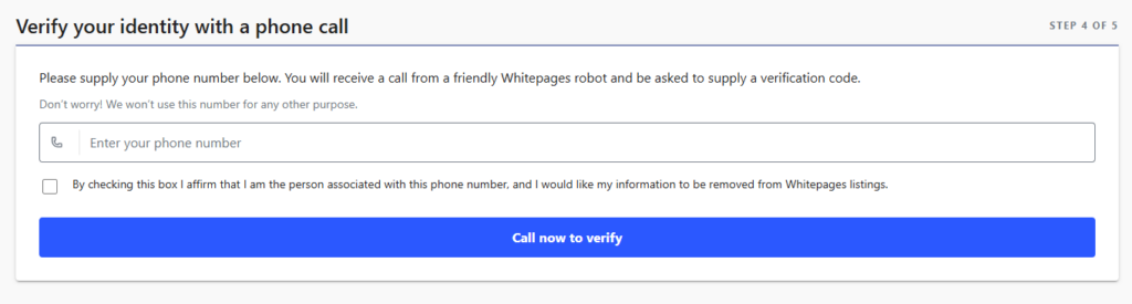 Whitepages opt out - Enter your phone number to verify identity 