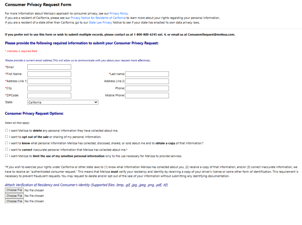 Melissa opt out form