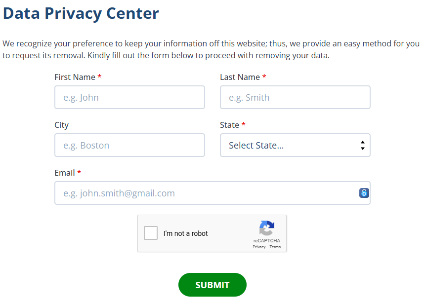 Government Registry opt-out form