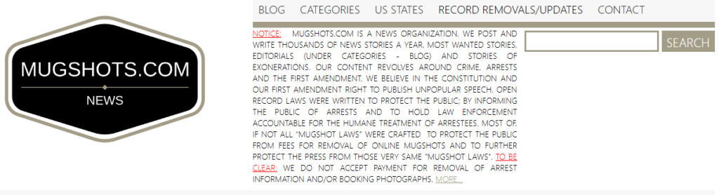 Mugshots.com homepage and search 