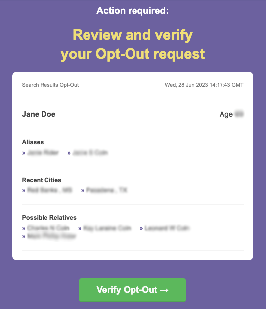 BeenVerified review and verify your opt-out request