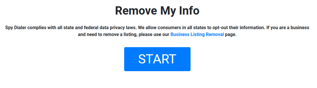 SpyDialer 'Remove My Info' start button 