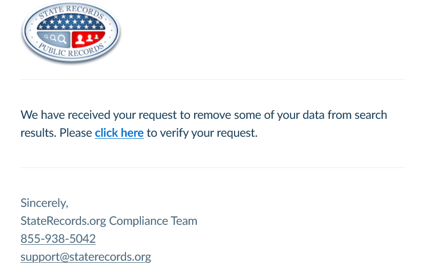 State Records email confirmation link