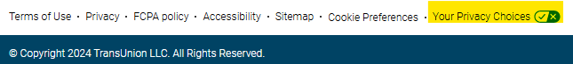 TransUnion footer and "Your Privacy Choices" link 