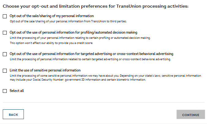 TransUnion opt out choices 