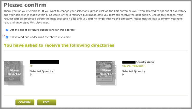 YellowPages confirm your opt out 