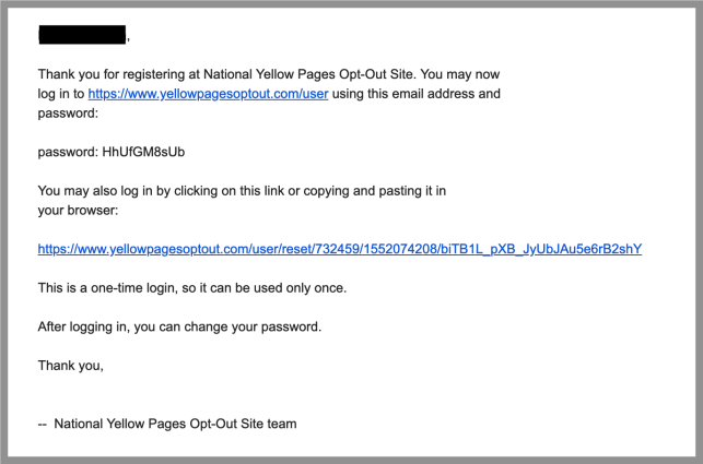 Yellow Pages email confirmation link 