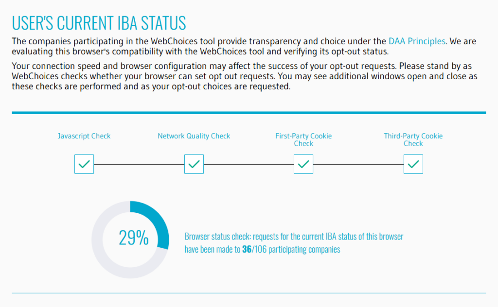 Experian 'User's Current IBA Status' page