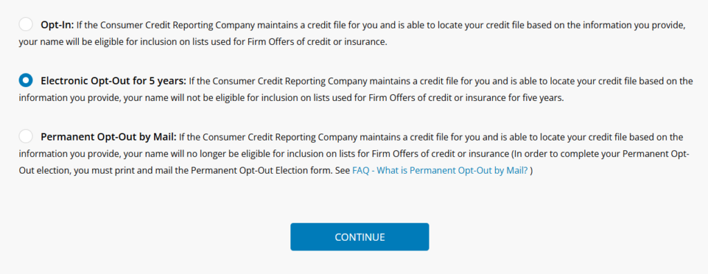 Opt out options for Experian preapproved offers