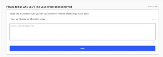 Giving a reason for Whitepages removal
