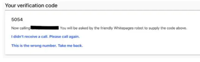 Whitepages verification code for opt out