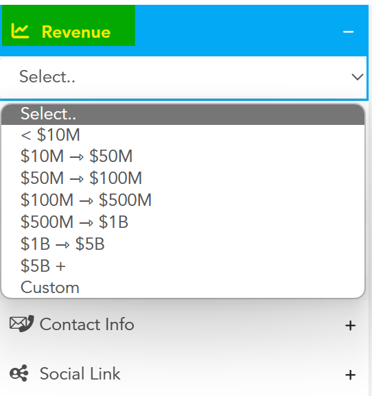 Data broker - search by organizations' financial data like reported revenues