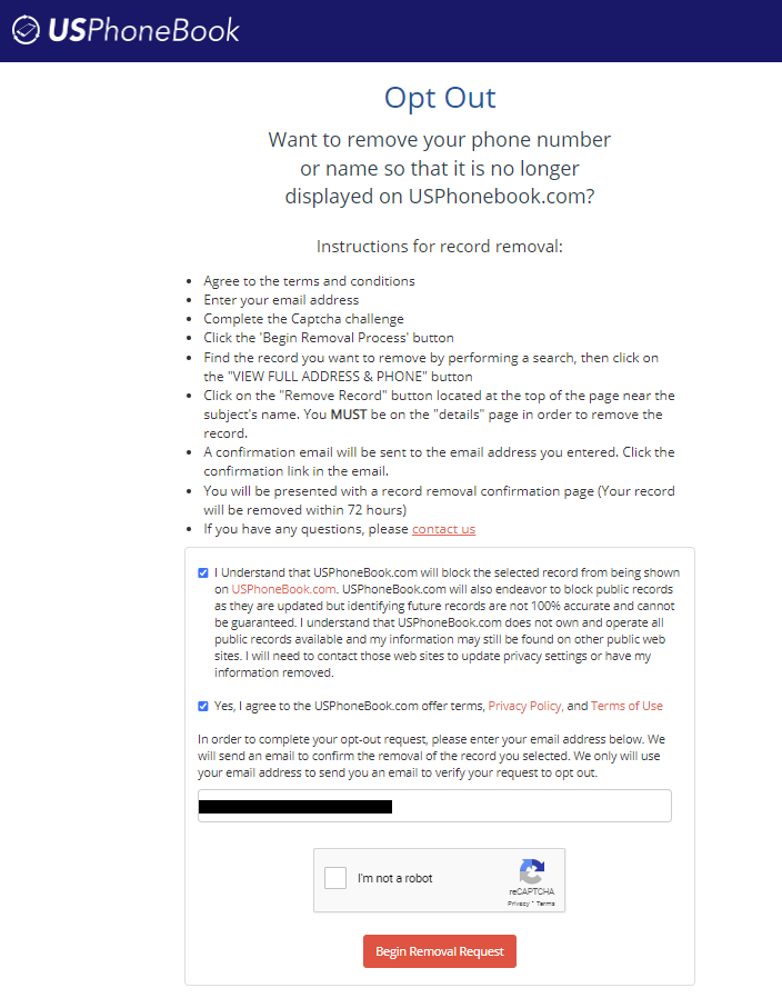 USPhoneBook opt out instructions
