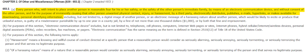 Section 653.2 of the California Penal Code. 