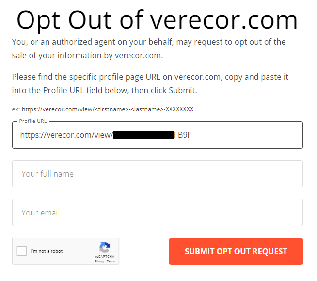 Verecor opt out form