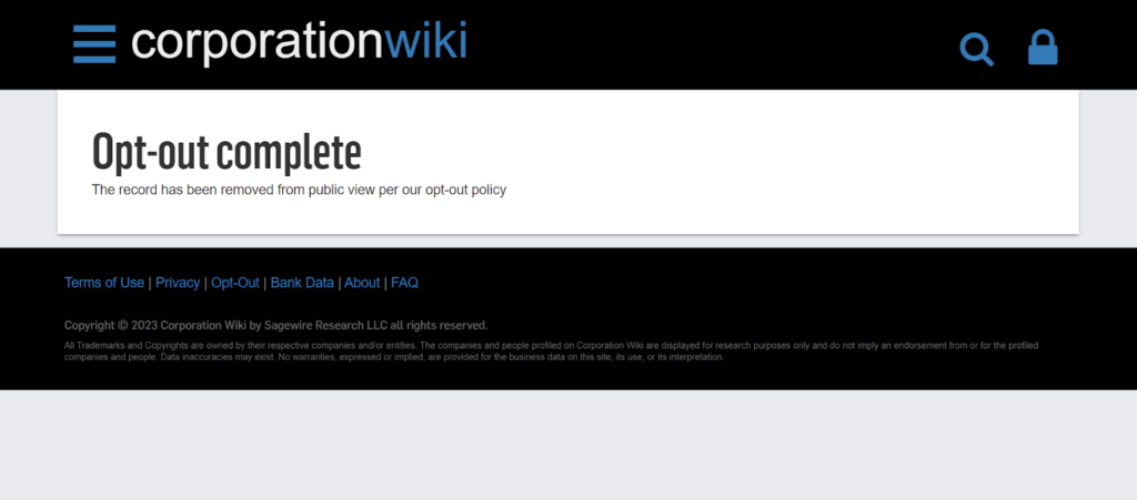 Corporationwiki opt out complete verification