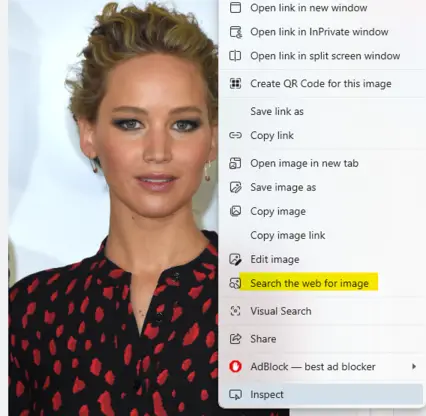 Doing a reverse image search on a photo of Jennifer Lawrence