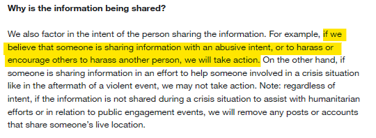 Factors Twitter takes into account when reviewing doxxing reports - why is the information being shared