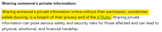 Twitter policy on sharing someone's private information