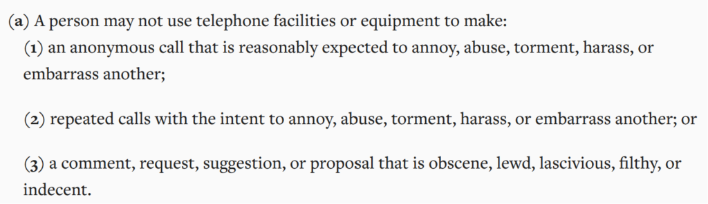 Maryland Criminal Law Code Section 3-804 - misuse of telephone facilities and equipment 