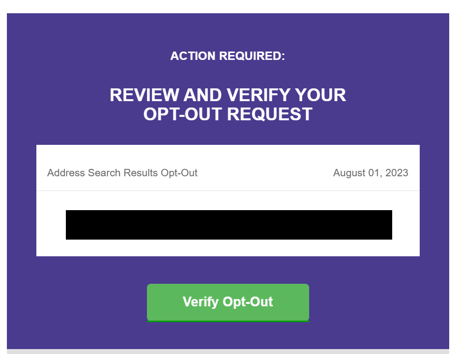 Ownerly/BeenVerified opt out verification email