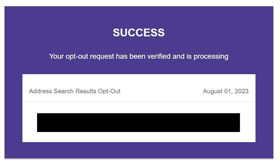 Ownerly opt out confirmation success message