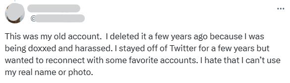 X/twitter post on being doxxed