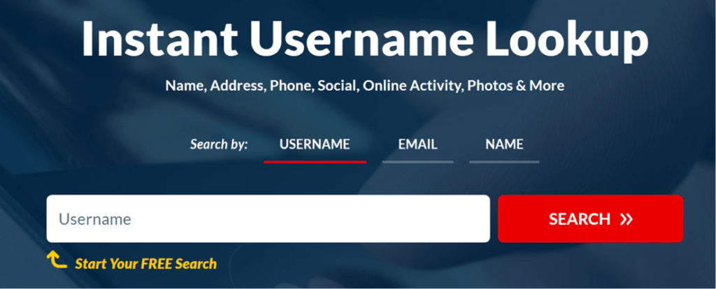 Username lookup feature on a data broker website