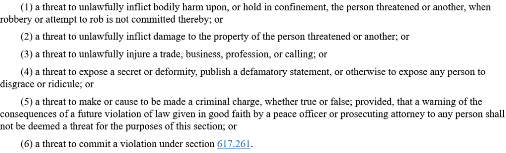 Section 609.27 of the Minnesota Statutes - coercion 