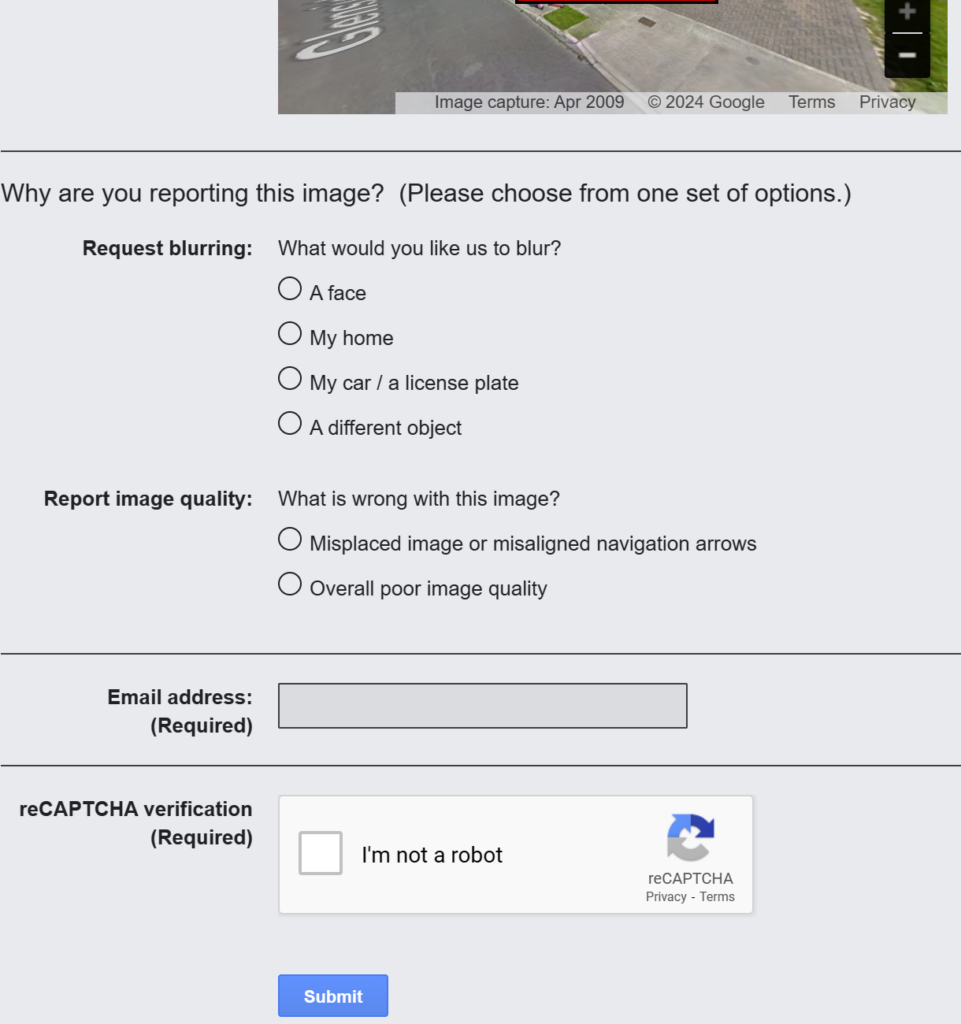 Google Maps form for blurring Google Maps image 