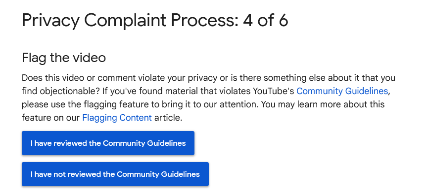 Privacy Complaint Process - flag the video