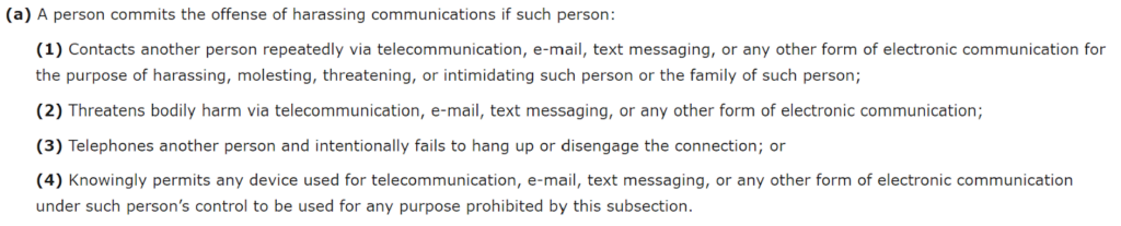 Georgia harassment law - O.C.G.A. § 16-11-39.1.