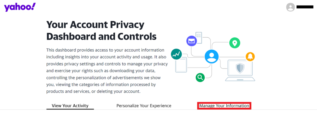 Yahoo account privacy dashboard and controls - Manage your information option 