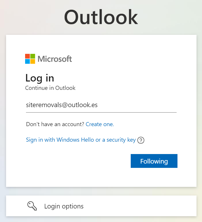 Microsoft Outlook log in 