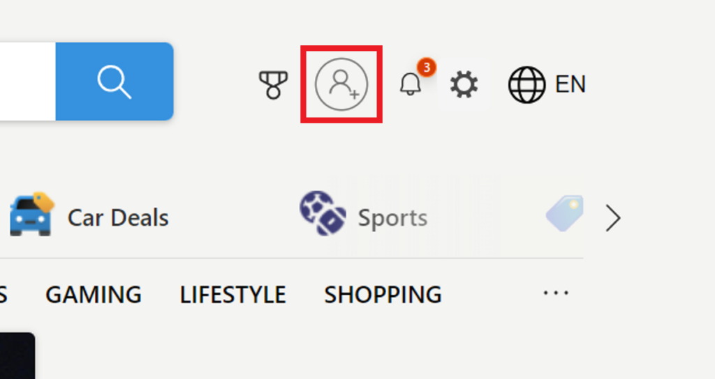 Log into MSN website - profile icon 