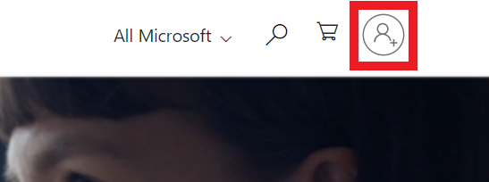 Microsoft website profile icon in the upper right 