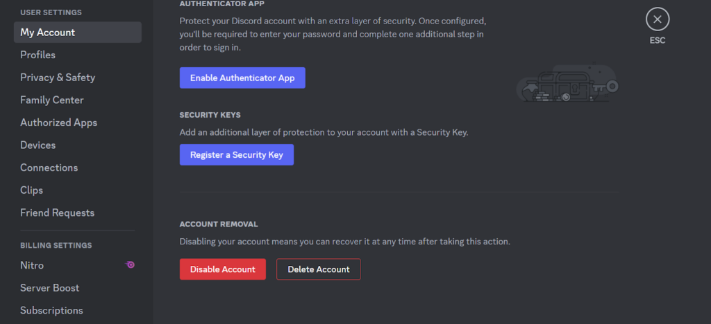 Discord My Account - "Delete Account" button