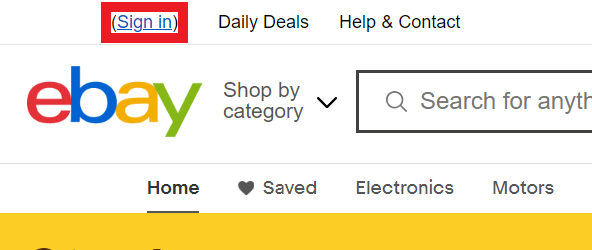 eBay - Sign in option 