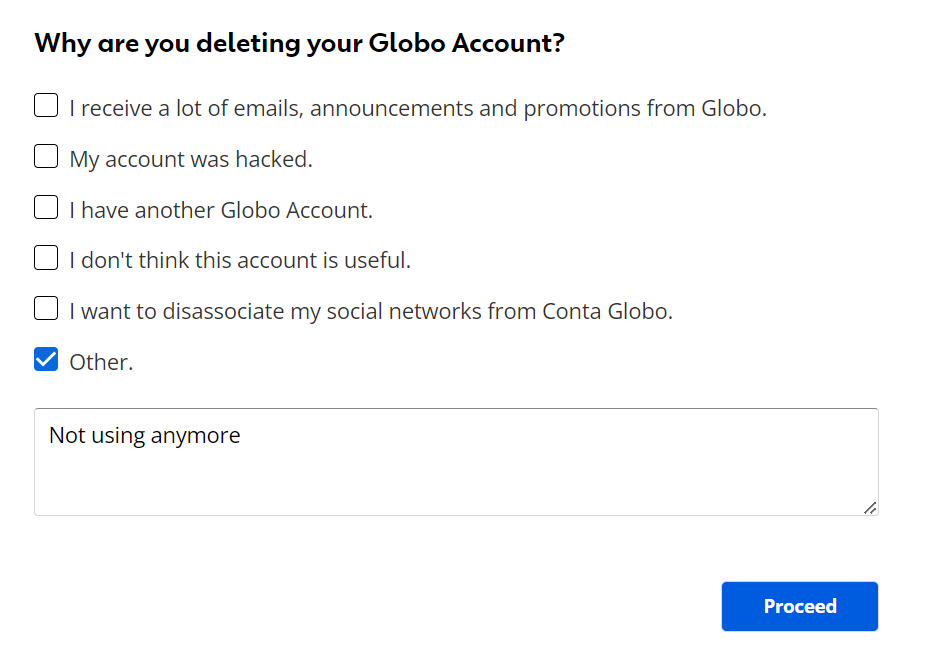 Why are you deleting your Globo account page