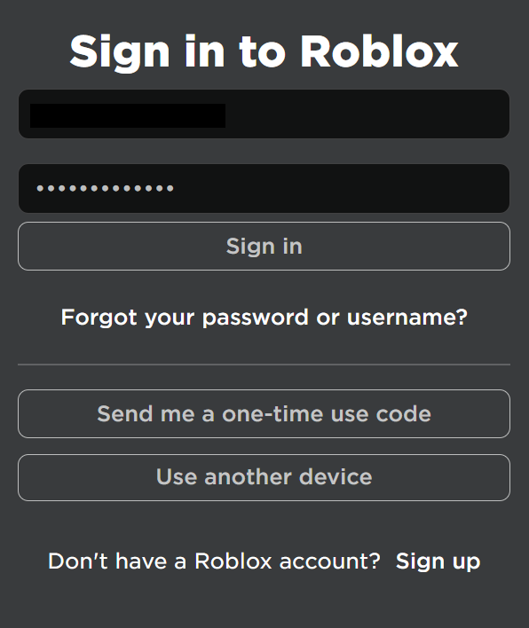Roblox sign in page 