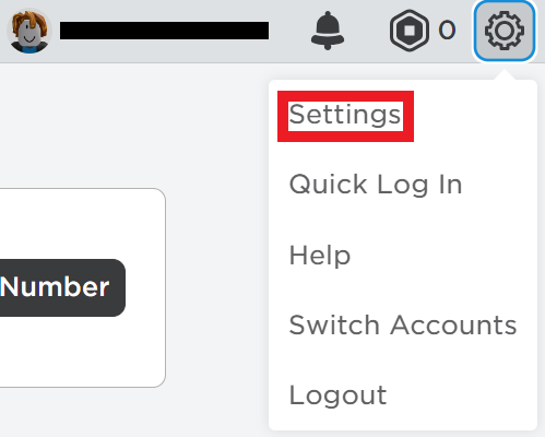 Roblox profile icon menu - "Settings" option 