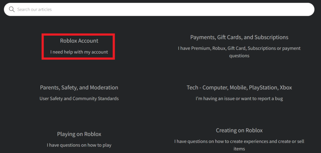 Roblox Account option 