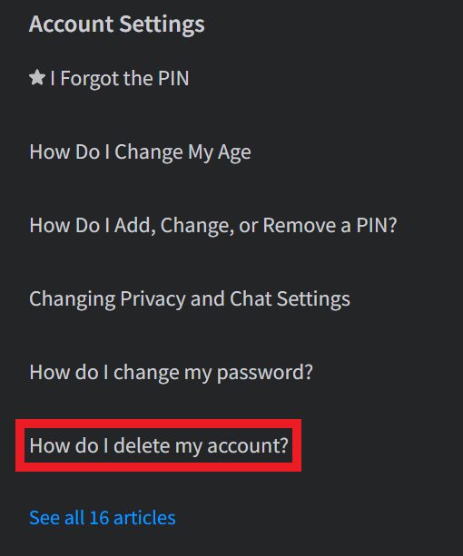 Roblox account settings - How do I delete my account?