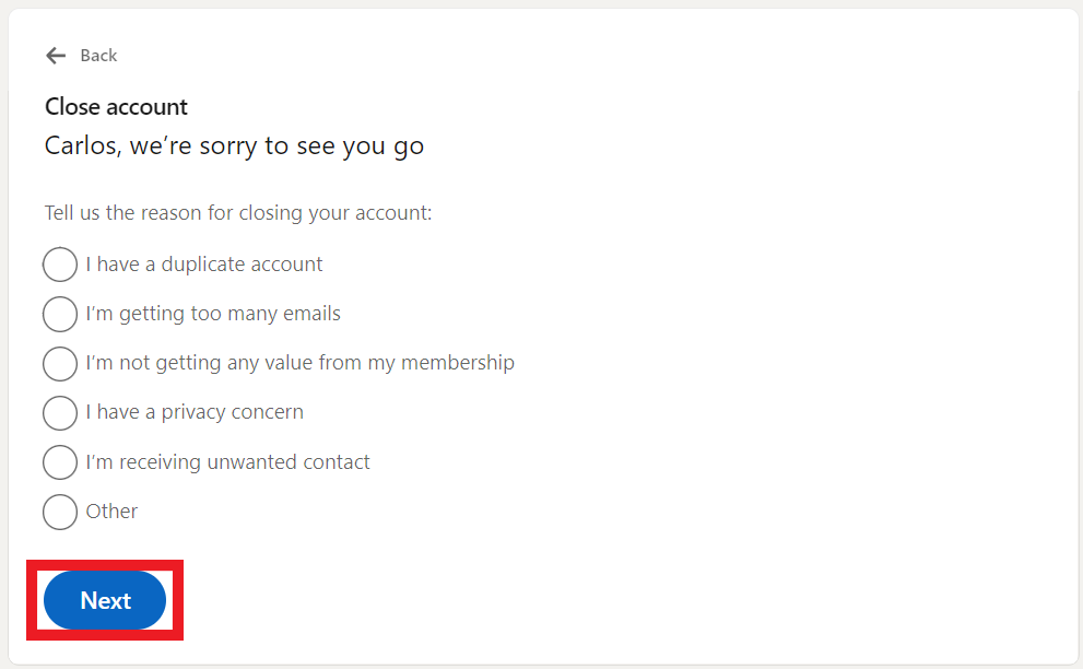Reason for closing your LinkedIn account